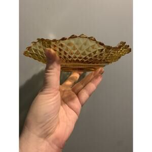 Vintage Amber Depression Era Glass Scalloped Candy Dish 7”